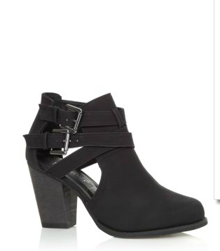 Black Cut Out Panel Buckle Ankle Boots
